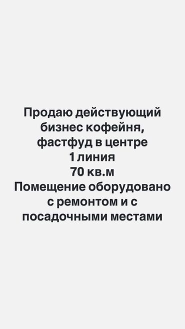 кафе продажа: С оборудованием, Действующий, С мебелью, 70 м²