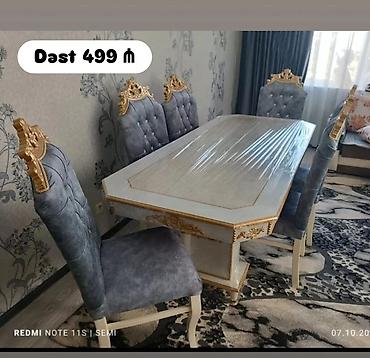 stolustu sufreler: Qonaq otağı üçün, Yeni, Açılmayan, Dördbucaq masa, 6 stul — 2