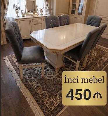 Qonaq otağı üçün, Yeni, Açılmayan, Dördbucaq masa, 6 stul
