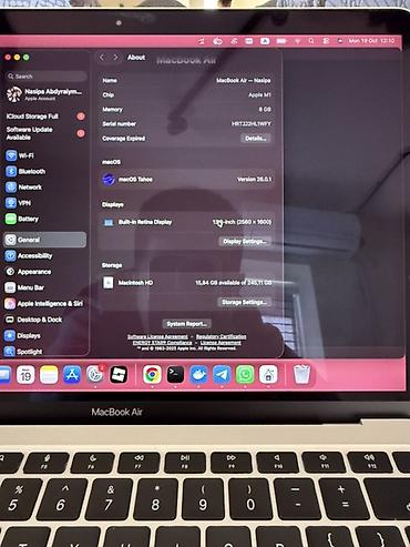 macbook kg: Для лёгких задач, Б/у, Apple M1, ОЗУ, RAM: 8 ГБ — 4