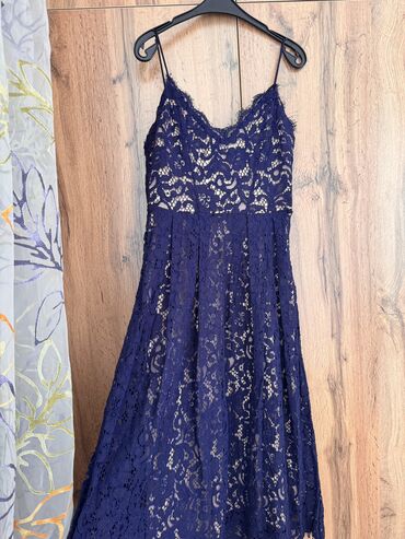синяя вечерняя платья: Вечернее платье, Коктейльное, Средняя модель, Хлопок, Без рукавов, XS (EU 34), S (EU 36)