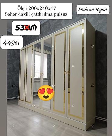 parca skaflar: - Məhsul: Geniş qarderob şkafı - Ölçü: 200 × 240 × 47 sm - Dizayn — 1