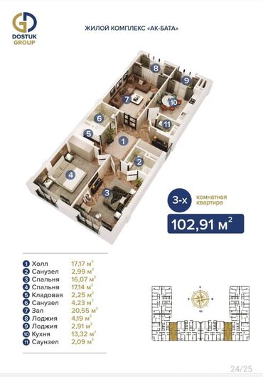 здаю квартира кок жар: 3 бөлмө, 102 кв. м, Элитка, 9 кабат, ПСО (өзү оңдоп түзөтүп бүтүү үчүн)