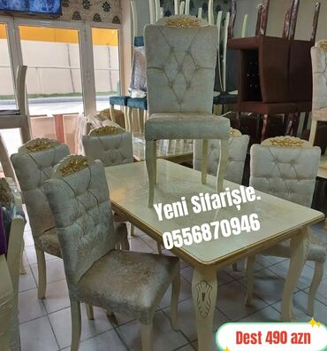 Masa və oturacaq dəstləri: Qonaq otağı üçün, Yeni, Açılan, Dördbucaq masa, 6 stul — 3