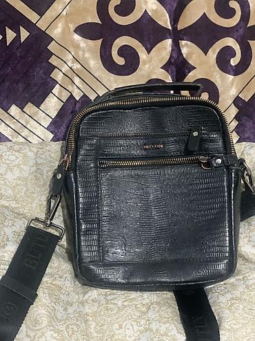 Барсетки: Сумка через плечо BUTUN, мужская - Материал: черная фактурная кожа с — 1