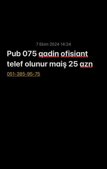 arenda kafe restoran bakida: Официант требуется, Кафе, Ежедневно оплата, Любой возраст, Без опыта