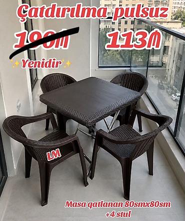 stol demir: Rattan üslublu balkon/bağ dəsti – Qatlanan kvadrat masa: 80×80 sm — 1