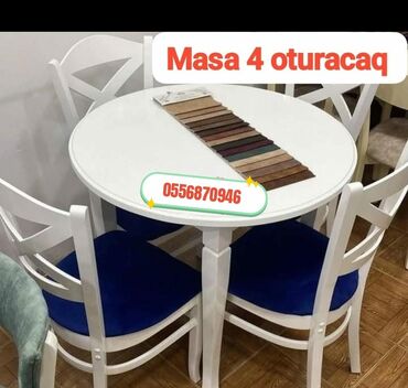 Masa və oturacaq dəstləri: Mətbəx üçün, Yeni, Açılmayan, Dördbucaq masa, 4 stul — 4