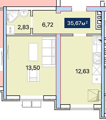 1 комната, 35 м², Элитка, 3 этаж