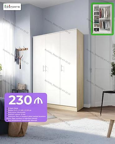 3 qapılı geyim dolabı - Ölçülər: D 47 × H 200 × E 120 sm - Material