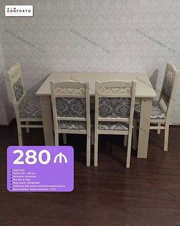 Masa dəsti - Tərkib: 1 masa + 6 stul - Ölçülər: 90 × 160 sm -