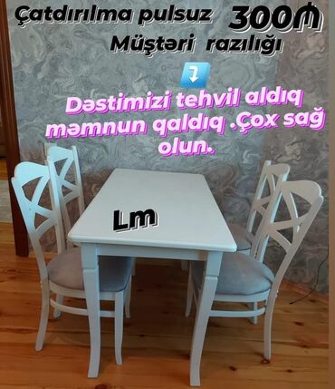 ikinci el metbex stol stulu: Mətbəx üçün, Yeni, Açılmayan, Dördbucaq masa, 4 stul, Azərbaycan