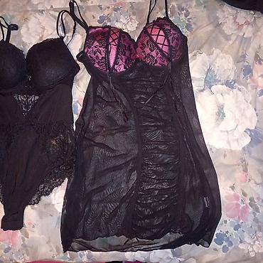 Bodi: Set ženske donje garderobe – čipka i til, crna sa detaljima u pink — 3