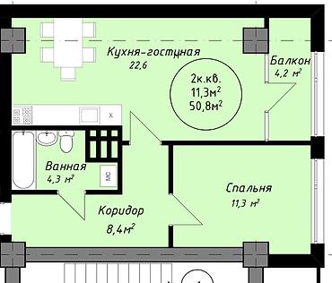 жк джидда: 1 комната, 48 м², парк Фучика Элитка, 5 этаж, ПСО (под самоотделку) — 2