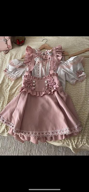 пинк набор: 🎀jirai-kei🎀 Фулл коорд розового цвета Блузка Юбка на лямках (их — 1