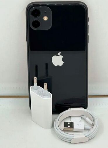 iphone 11 64gb бу: IPhone 11, Колдонулган, 64 ГБ, Кара, Заряддоочу түзүлүш, Коргоочу айнек, Кабель, 90 %