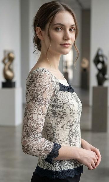 massimo dutti baletanke: Ženska čipkana bluza sa 3/4 rukavima - Materijal: fina, providna — 1