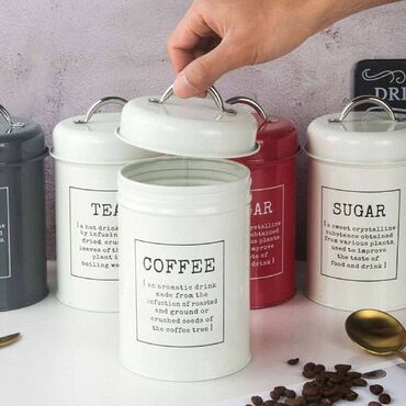 для декора: Набор из 3х металлических банок для хранения чая,кофе и сахара