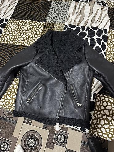 бу отук: Дублёнка-косуха авиатор из чёрной кожи с меховой, под Zara почти новое — 1