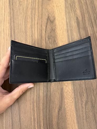 tebii deri: Gucci kişi pul qabı – GG Supreme naxışlı bifold model - Rəng: tünd — 2