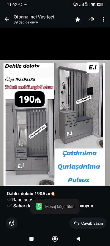 *Dəhliz dolabı 190Azn💥* ✔️Rəng seçimi var ✔️ *Şəhər daxili Çatdırılma