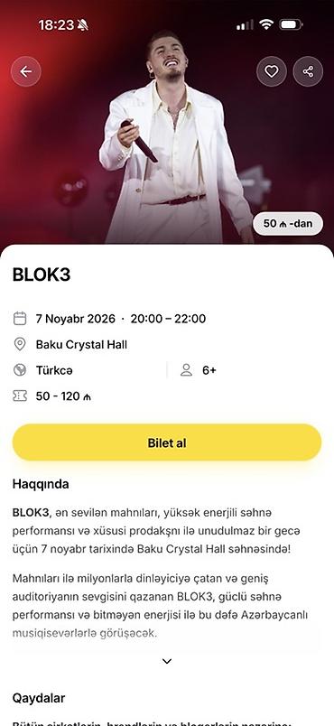 musiqiçi: BLOK3 – canlı konsert - Tarix və saat: 7 noyabr 2026, 20:00–22:00 — 1