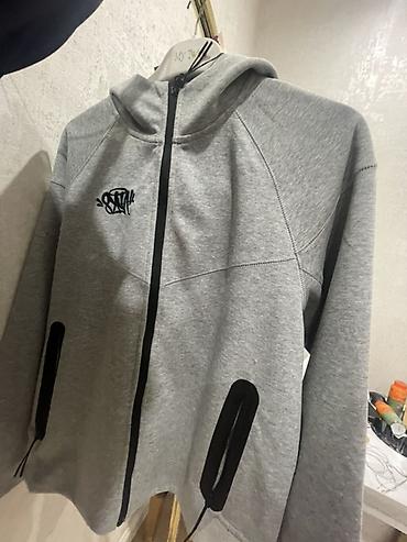 nike tech fleec: Серая худи/толстовка на молнии с капюшоном - Цвет: светло‑серый — 1