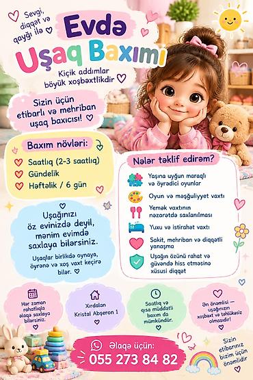 сиделка баку: Xirdalanda öz evimde uşağa baxıram, saat ferqli yoxdu. Uşağın — 1