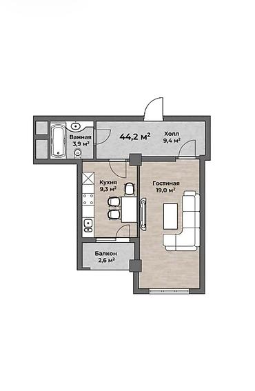 11: 1 комната, 44 м², Технопарк Элитка, 11 этаж, ПСО (под самоотделку) — 3