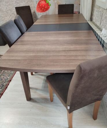 Stullar: Qonaq otağı üçün, İşlənmiş, Açılan, Kvadrat masa, 6 stul