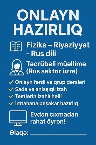 Sifarişlə əl işləri: Repetitor, Fizika, Rus dili, İmtahanlara hazırlıq