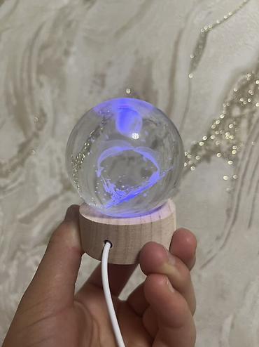 Ночники: Кристальный 3D‑шар с подсветкой на деревянной подставке - Стеклянный — 10