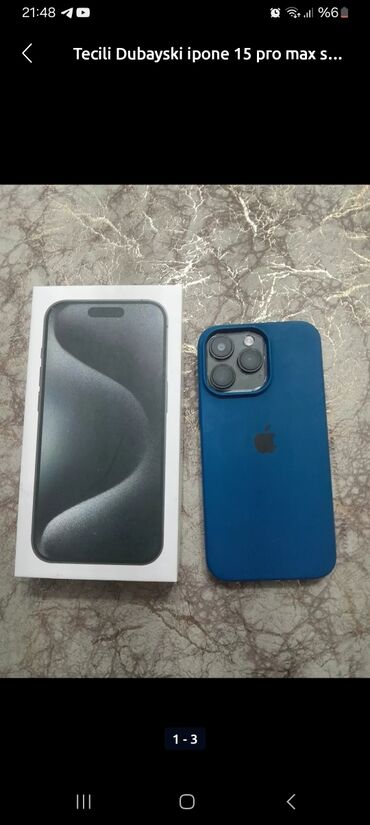 iphone x dubayski: IPhone 15 Pro Max, 256 GB, Blue Titanium, Zəmanət