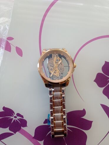 купить мужские часы в баку: Skeleton dizaynlı mexaniki qol saatı - Korpus: qızılı rəngdə metal