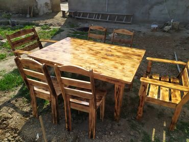 ev mebeleri: Dördbucaq masa, 6 stul, Stullar ilə, Həsir toxunuşlu, Azərbaycan