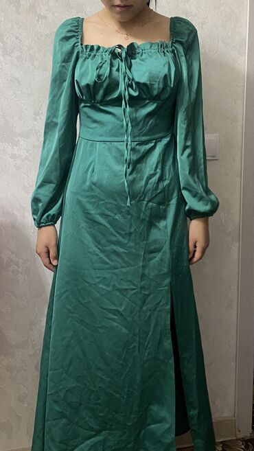 абайка платья: Вечернее платье, Длинная модель, Атлас, С рукавами, 2XL (EU 44)