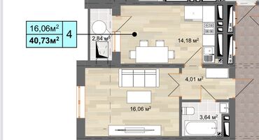 рассрочка квартир: 1 комната, 40 м², Индивидуалка, 7 этаж, Косметический ремонт