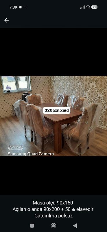 Açılan yemək masası və 6 ədəd stul dəsti - Masa ölçüsü: 90×160 sm -