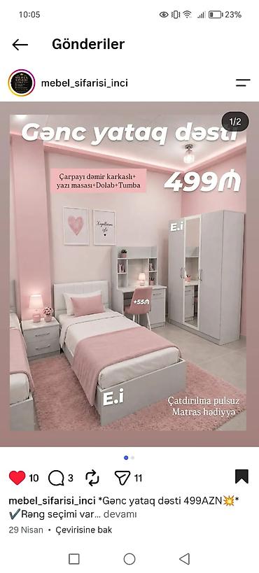 carpayı dəsti: Gənc yataq dəsti Dəst tərkibi: - Dəmir karkaslı çarpayı - Yazı masası — 1