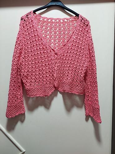 uomo torbe: Ručno heklani ženski kardigan/bolero u roze boji. - Materijal — 1