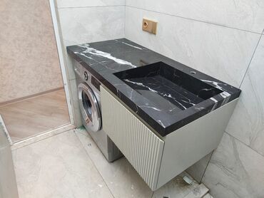 Çanaqlar, tülpanlar: Mərmər effektli inteqrə lavabolar və vanna otağı tezgahları - — 6