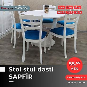ay: Mətbəx üçün, Yeni, Açılan, Dördbucaq masa, 6 stul — 4