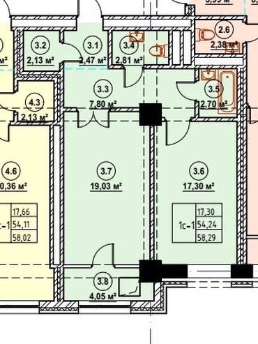 купить квартиру в рассрочку без первоначального взноса: 2 комнаты, 58 м², Элитка, 5 этаж, ПСО (под самоотделку)