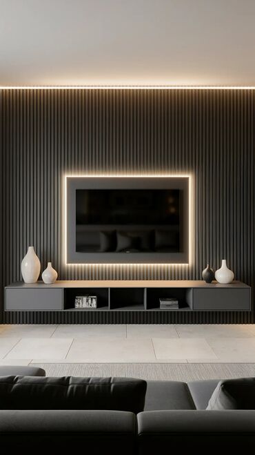 3d настенные часы: Элегантная подвесная тумба под телевизор, выполненная в современном