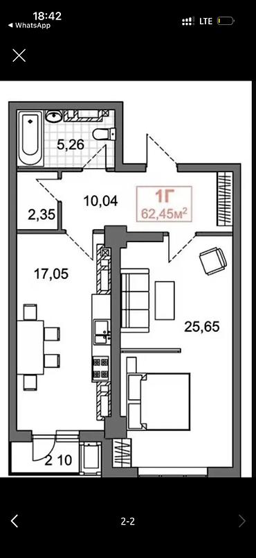 Продажа квартир: 1 комната, 62 м², Асанбай мкр Элитка, 2 этаж — 1