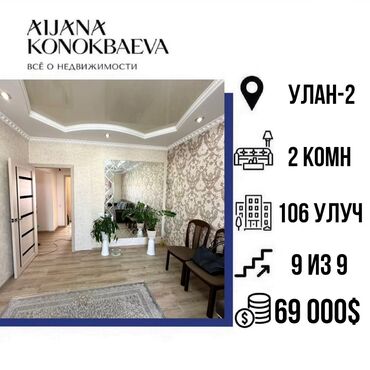 Продажа квартир: 2 комнаты, 69 м², 106 серия улучшенная, 9 этаж, Евроремонт