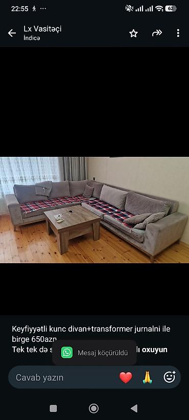 Keyfiyyətli kunc divan+transformer jurnalni ile birge 650azn Tek tek