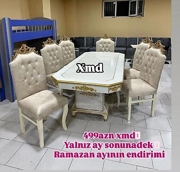 2 el mebiler: Qonaq otağı üçün, Yeni, Açılmayan, Dördbucaq masa, 6 stul — 5
