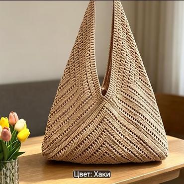 Çantalar: Qadınlar üçün trikotaj çiyin çantası - Model: üçbucaq formalı toxunma — 4