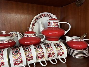 cay dəsti: Çay dəsti, rəng - Qırmızı, Farfor, 12 nəfərlik, Almaniya — 2